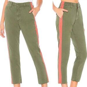 Mother Denim Fatigue Green & Red Stripe Shaker Prep Cropped Fray Pants 25"